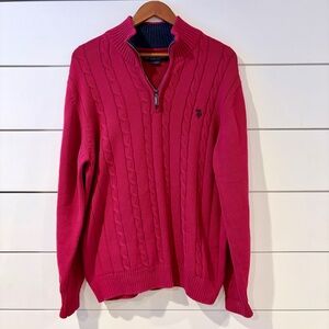 U.S. Polo Assn Cable Knit 1/4 Zip Sweater Red Preppy Classic L Mens